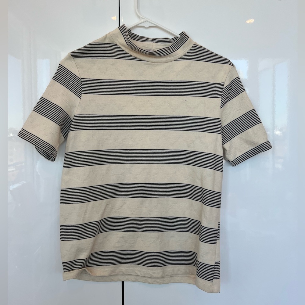 Zara cotton striped mock-neck top in cream/black - size S